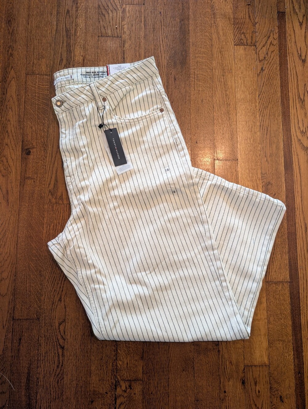 NWT Tommy Hilfiger Cream Jeans with Navy Pinstripes